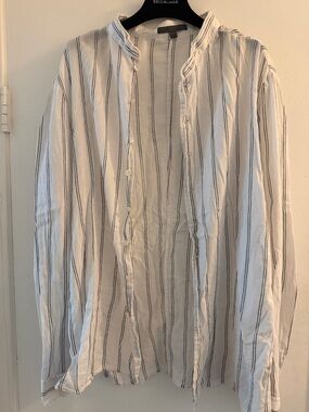 John Varvatos White Button-Down Shirt with Black Stripe